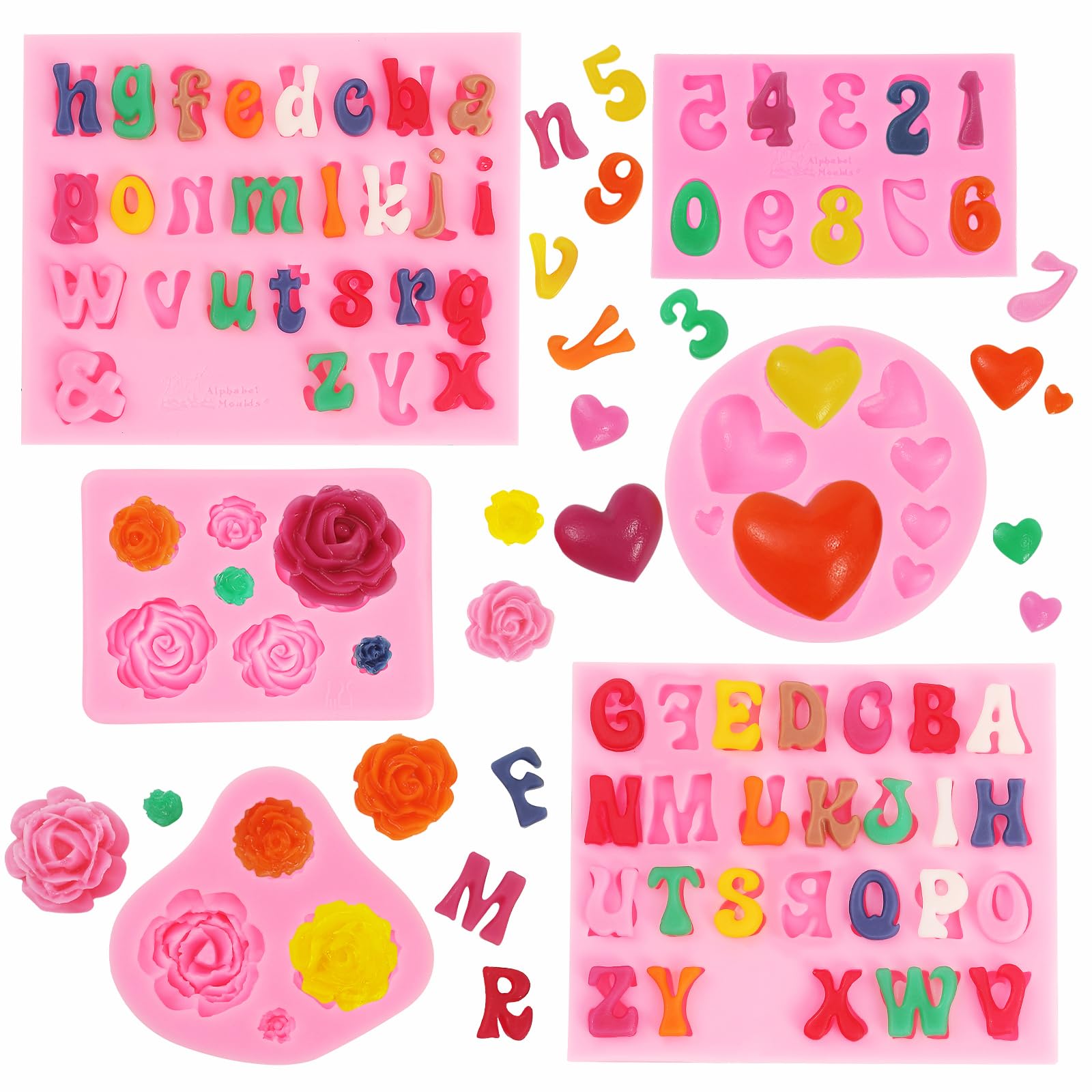 Premium Silicone Alphabet & Number Molds Set - Rose & Heart Shaped Cake Molds for Baking, Candy Making, Chocolate, Gummy Bears - Perfect for DIY Crafts, Cupcake Decorations & Dessert Making at Home