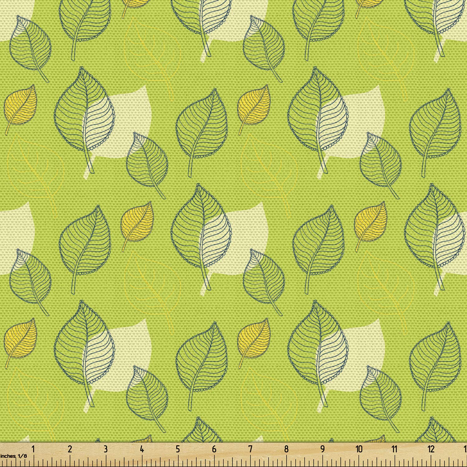 Ambesonne Green Fabric by The Yard - Abstract Falling Autumn Leaf Nature Print | Decorative Upholstery Fabric for Sofa, Curtains & Home Decor | 10 Yards Pale Yellow Apple Green | Perfect for Fall Seasonal Decor, DIY Projects & Crafting