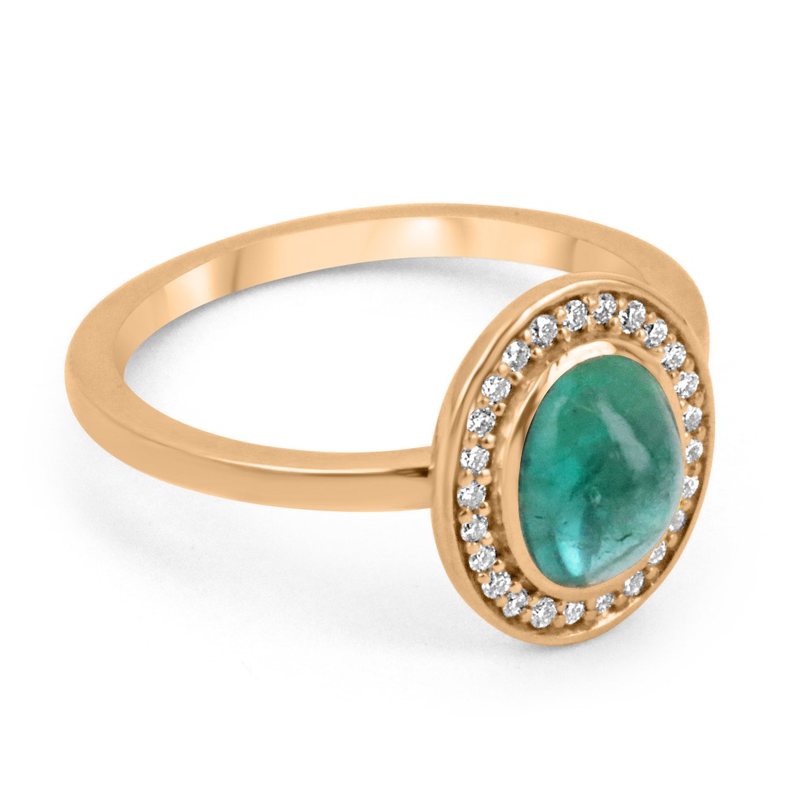 1.45tcw Genuine Cabochon Contemporary Emerald Oval & Diamond Pave Halo Statement Ring for Women | Elegant Jewelry Gift for Anniversary, Wedding, or Special Occasion
