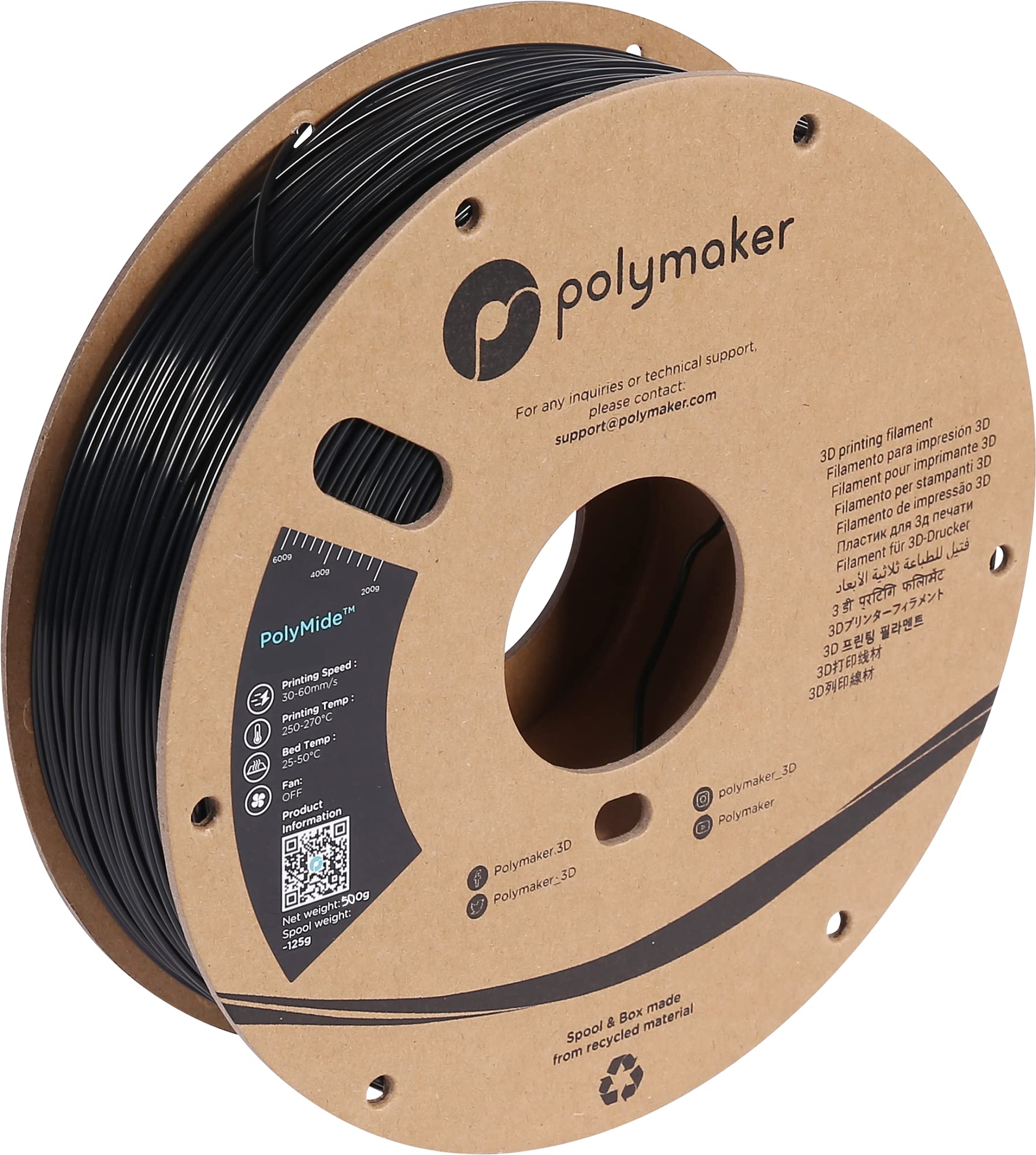 Polymaker PolyMide PA12-CF 3D Printer Filament - 2.85mm (3mm) Carbon Fiber Nylon Filament, 500g Spool, Low Moisture Sensitivity, Warp-Free for High-Performance 3D Printing | Ideal for Automotive, Aerospace & Industrial Prototyping