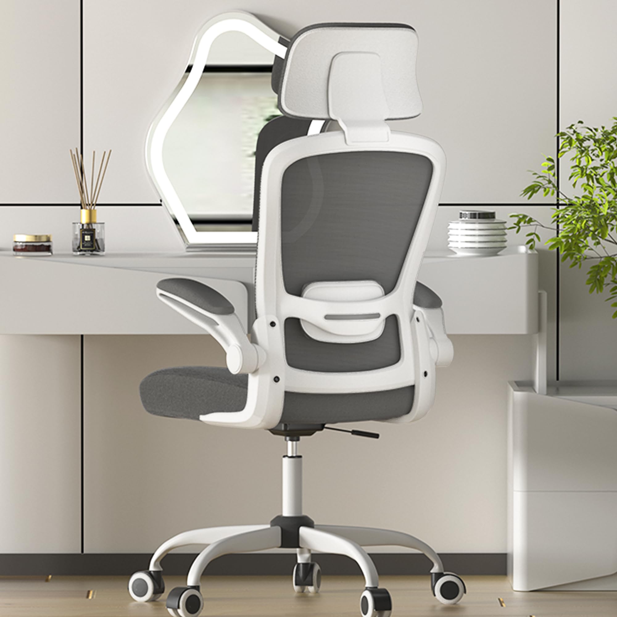 Ergonomic High Back Office Chair with Adjustable Lumbar Support & Headrest - Mimoglad Swivel Task Chair with Flip-Up Armrests for Guitar Playing (Modern, Dim Gray) - Perfect for Home Office, Gaming & Music Practice