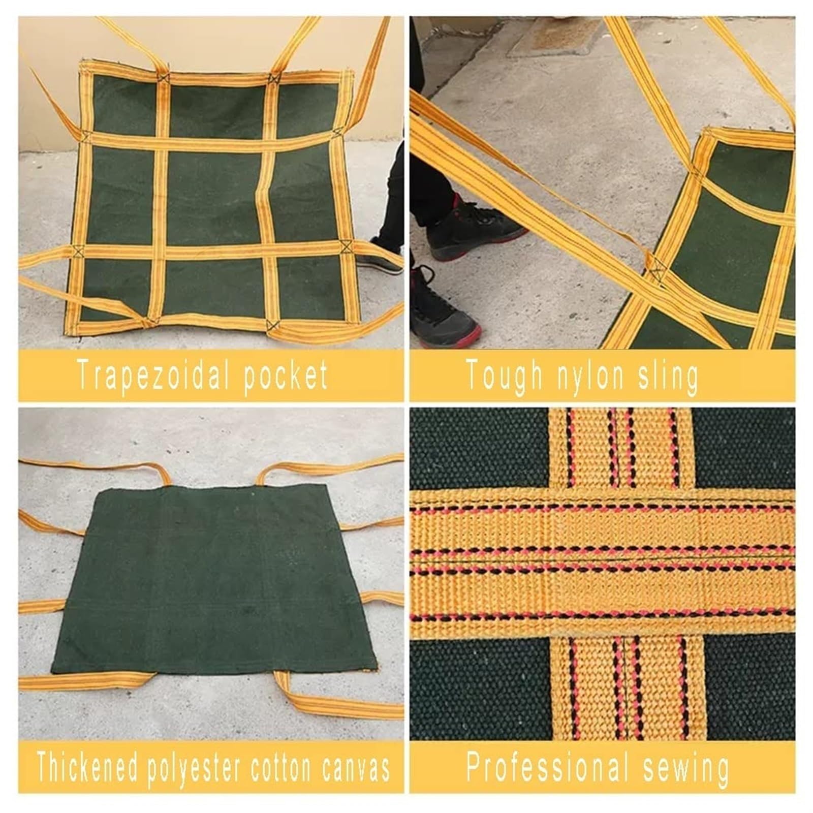 Heavy Duty Canvas Lifting Net - 1.5-2Ton Capacity Nylon Sling Bag, Reusable Crane Pallet Cargo Net for Forklift & Hoisting (120x120cm) - Ideal for Construction, Warehouse Loading & Industrial Material Handling