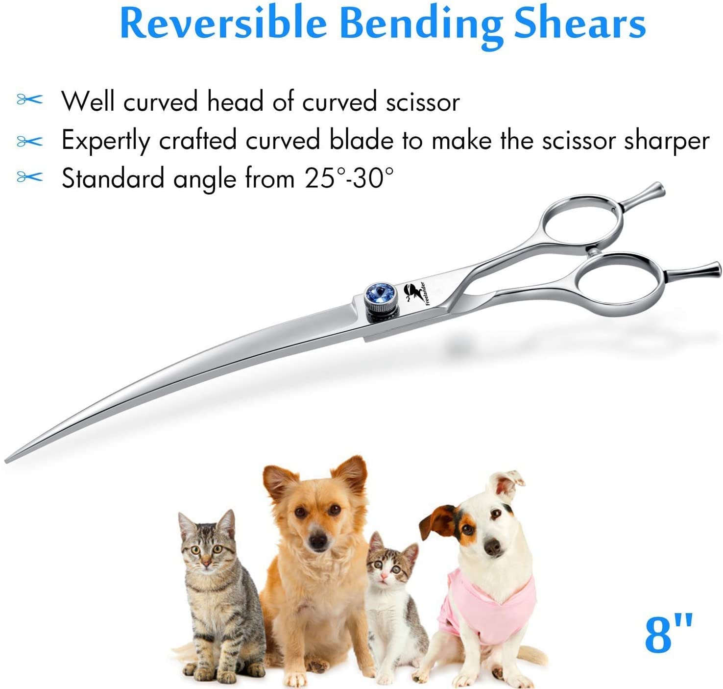 8 Inch Professional Pet Grooming Scissors Set - Thinning Shear, Straight Edge Shear, Curved Scissors & Chunker Shears - Japanese 440C Stainless Steel with Free Pet Grooming Comb - Perfect for Dog & Cat Hair Styling at Home or Salon
