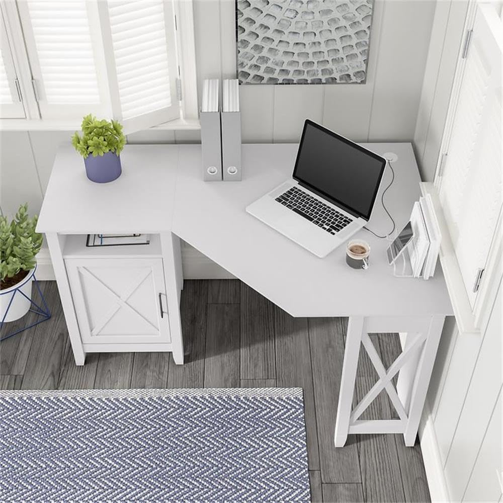 UrbanPro Corner Computer Desk with Storage in Pure White Oak - Engineered Wood Home Office Desk for Small Spaces, Study & Workstation Setup