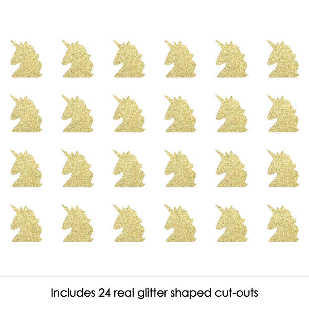 Big Dot of Happiness Gold Glitter Unicorn Cut-Outs - 24pcs No-Mess Real Gold Confetti for Magical Baby Showers & Birthday Parties - Perfect for Unicorn-Themed Decorations, Cake Toppers, and Photo Backdrops