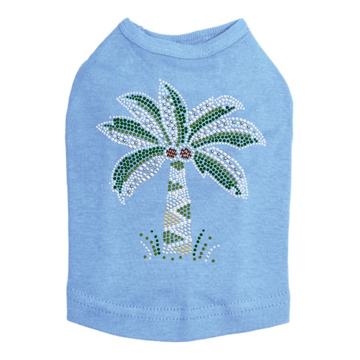 Sparkling Rhinestone Dog Tank Top with Coconut Tree Design - Trendy Pet Apparel for Summer Outings & Beach Adventures