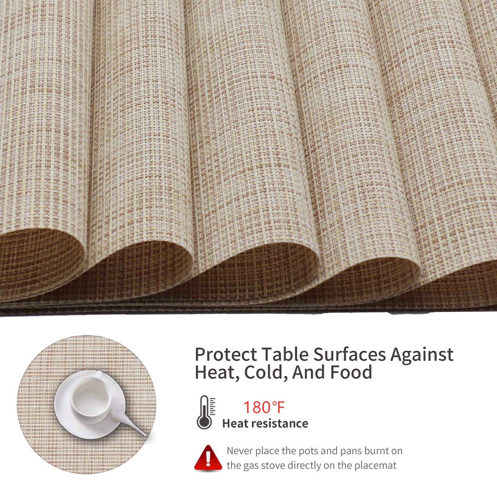 6-Pack Woven Washable Placemats Set - Waterproof Vinyl Table Mats for Kitchen & Dining Room, Beige - Perfect for Everyday Meals, Dinner Parties & Home Decor