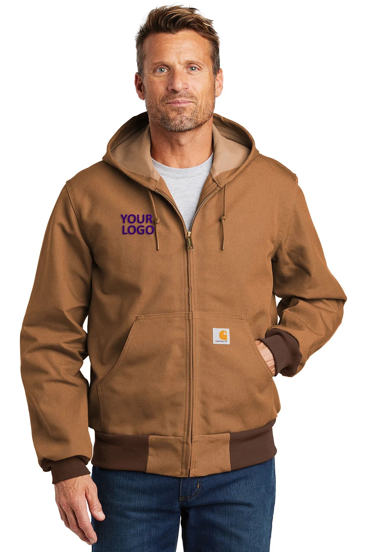 Carhartt Men's Tall Thermal Lined Duck Work Jacket - Heavy Duty Winter Coat for Cold Weather, Durable Brown Workwear for Construction & Outdoor Jobs
