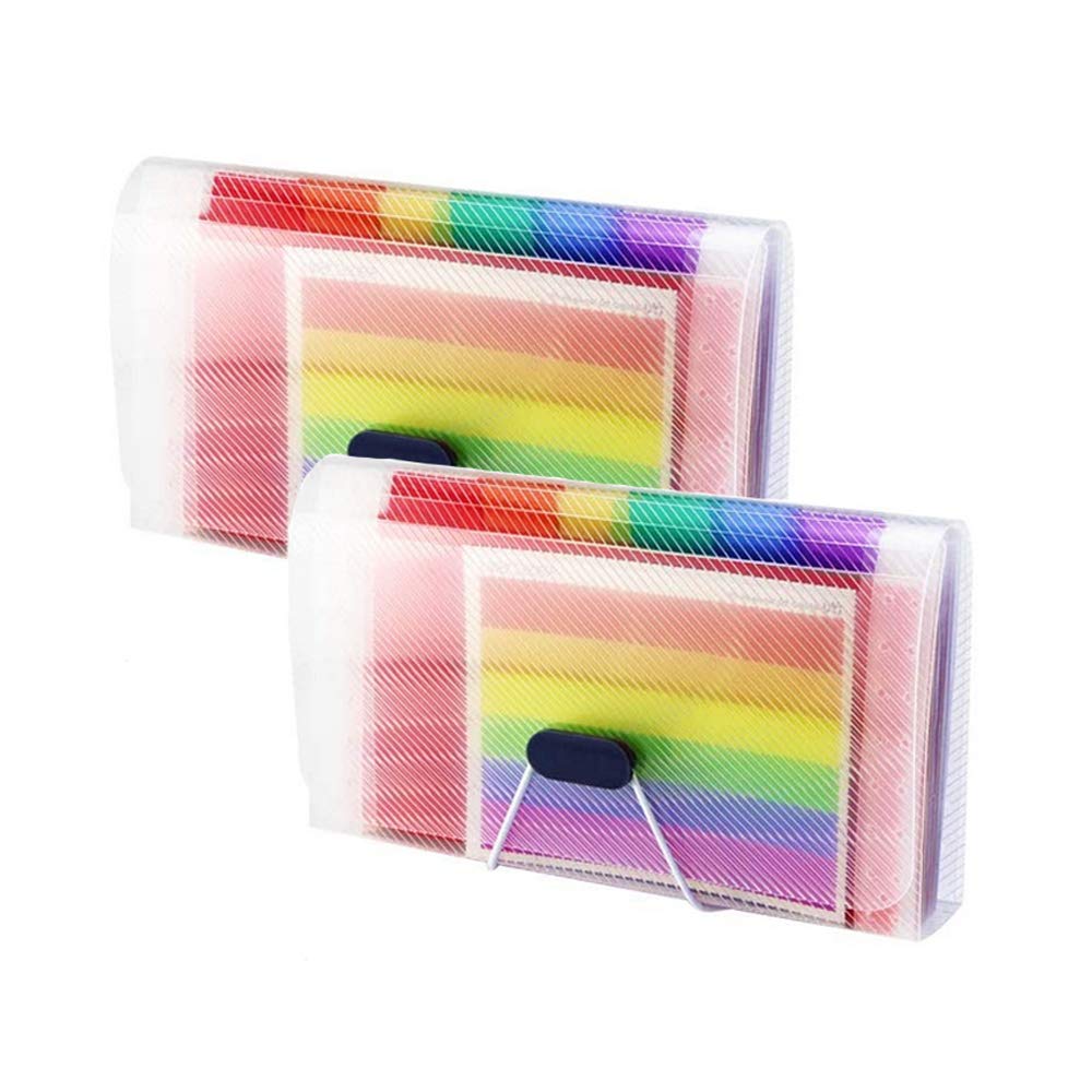 2 Pack A6 Mini Expanding File Folder - 13 Pockets Accordion Organizer for Receipts, Bills, Coupons, Cards & Tax Documents | Portable Rainbow Wallet for Office, Home & Travel Organization