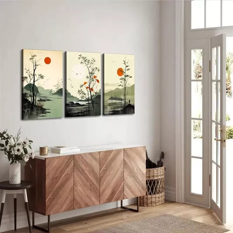 3-Piece Stylish Minimalist Sage Green Plant Art Set - Framed Canvas 50x70cm - High Quality Print - 100% Australian Made - Ready to Hang Wall Decor for Living Room, Bedroom & Office