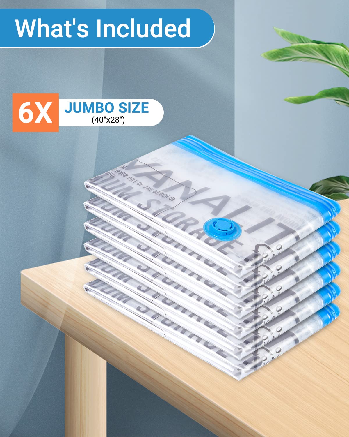 6 Pack Jumbo Vacuum Storage Bags (40