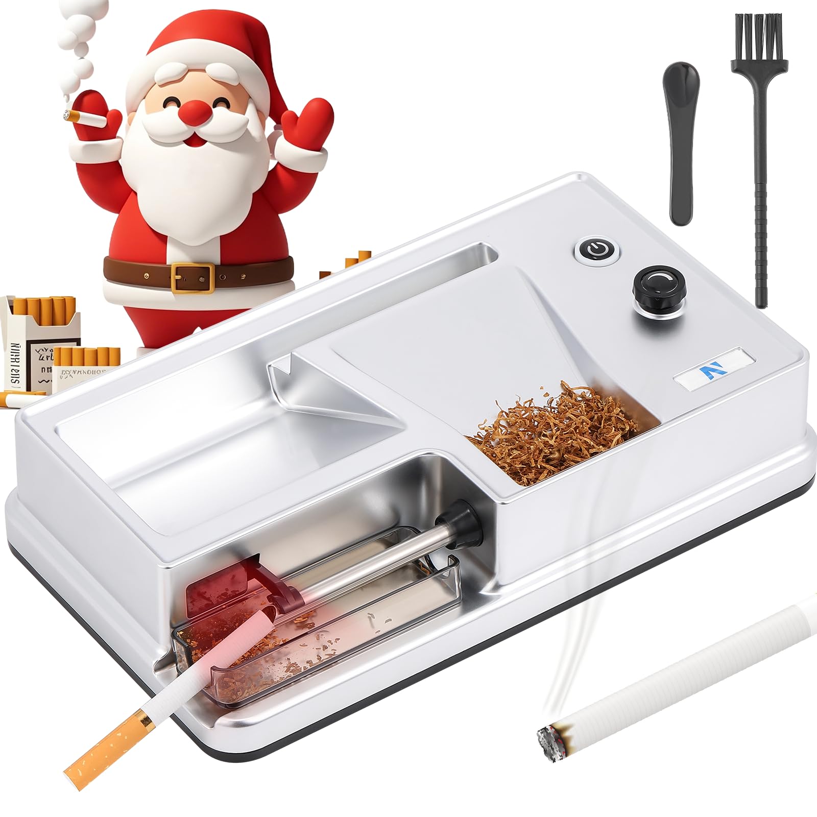 NEWTRY Electric Automatic Tobacco Roller with Infrared Sensor - Portable Cigarette Rolling Machine with 1 Brush & 1 Stirring Rod (0.31’’ Silver) - Perfect for Home Use, Travel & DIY Cigarette Making