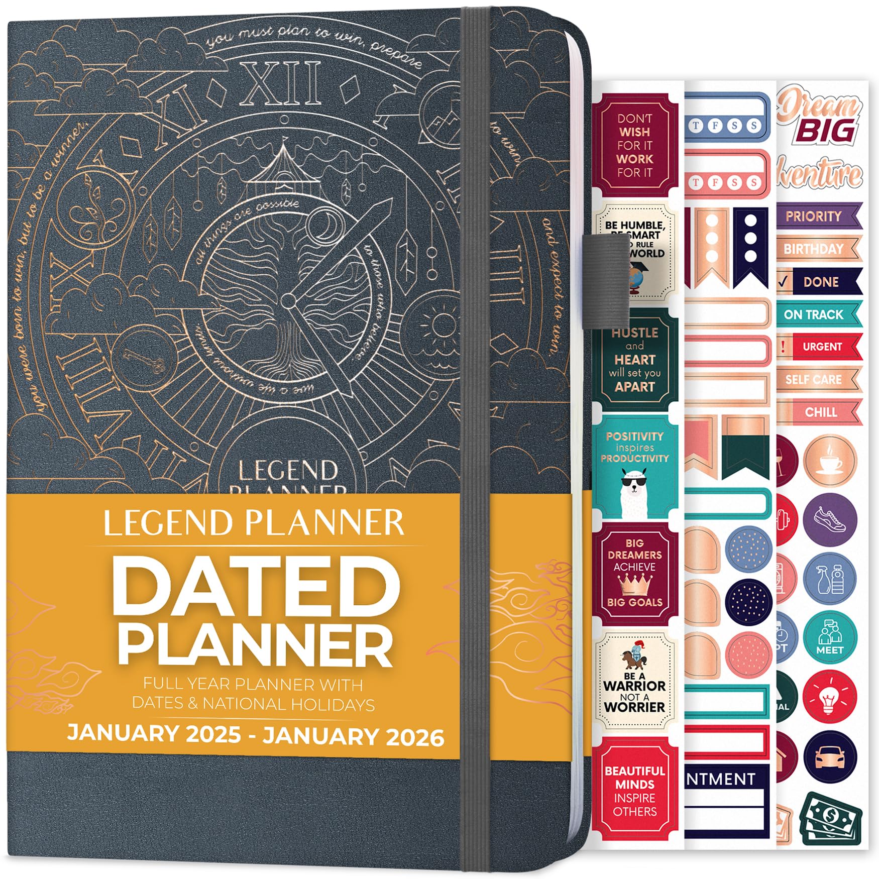 **Legend Planner 2025-2026: Dated Weekly & Monthly Goal Planner – Boost Productivity, Stay Organized & Achieve Happiness | A5 Hardcover Notebook & Productivity Journal (Mystic Gray) – Perfect for Work, School & Personal Growth**
