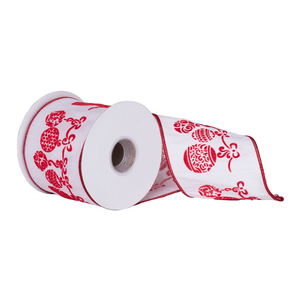 Vickerman Premium Wired Ribbon - Red & White Christmas Decorations | Perfect for Holiday Gift Wrapping, Tree Decor, and DIY Crafts