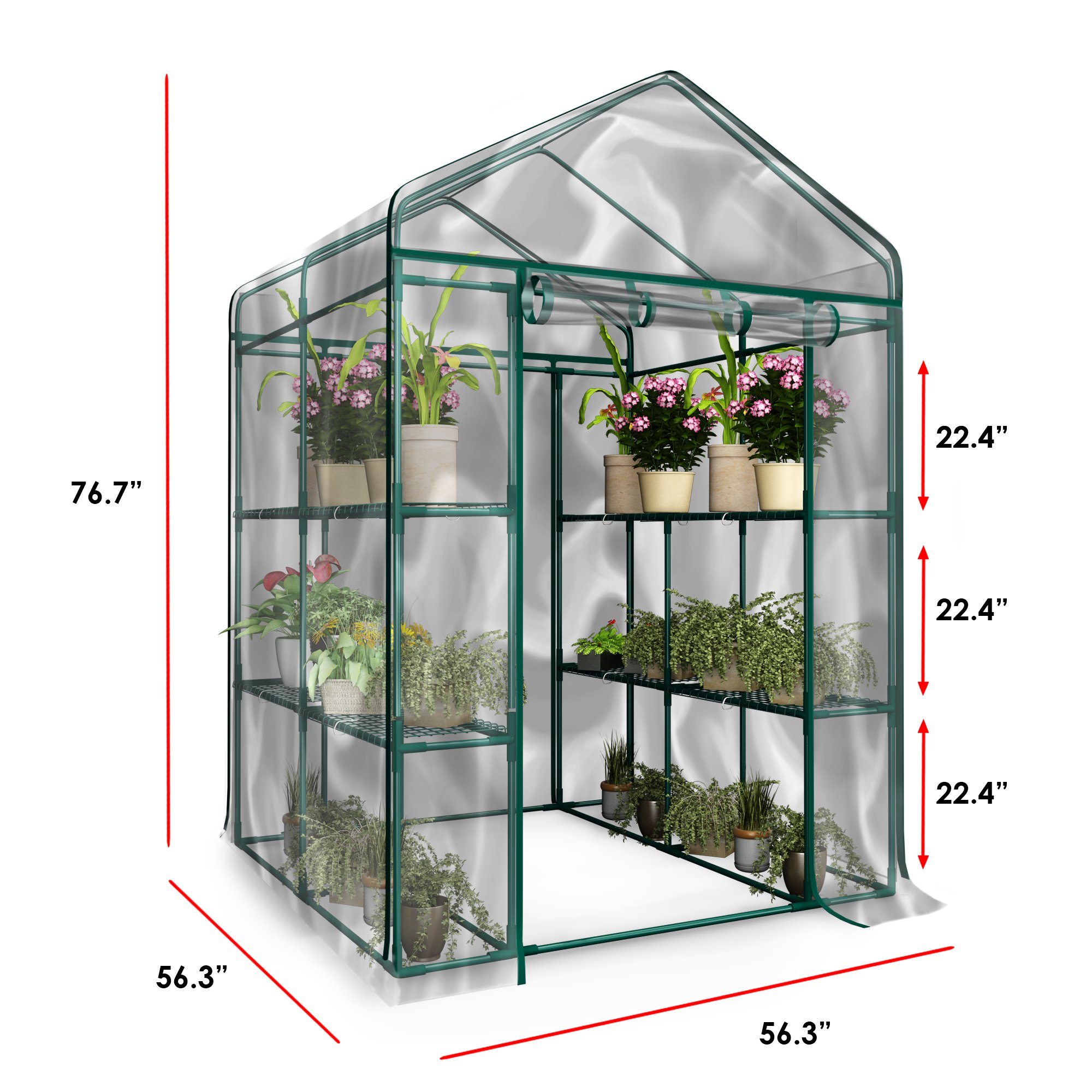 Home-Complete 56 x 56 x 76-Inch Walk-in Greenhouse with 8 Sturdy Shelves & PVC Cover - Indoor/Outdoor Plant Growing Tent for Herbs, Vegetables & Flowers - Perfect for Backyard Gardening, Urban Farming & Winter Plant Protection