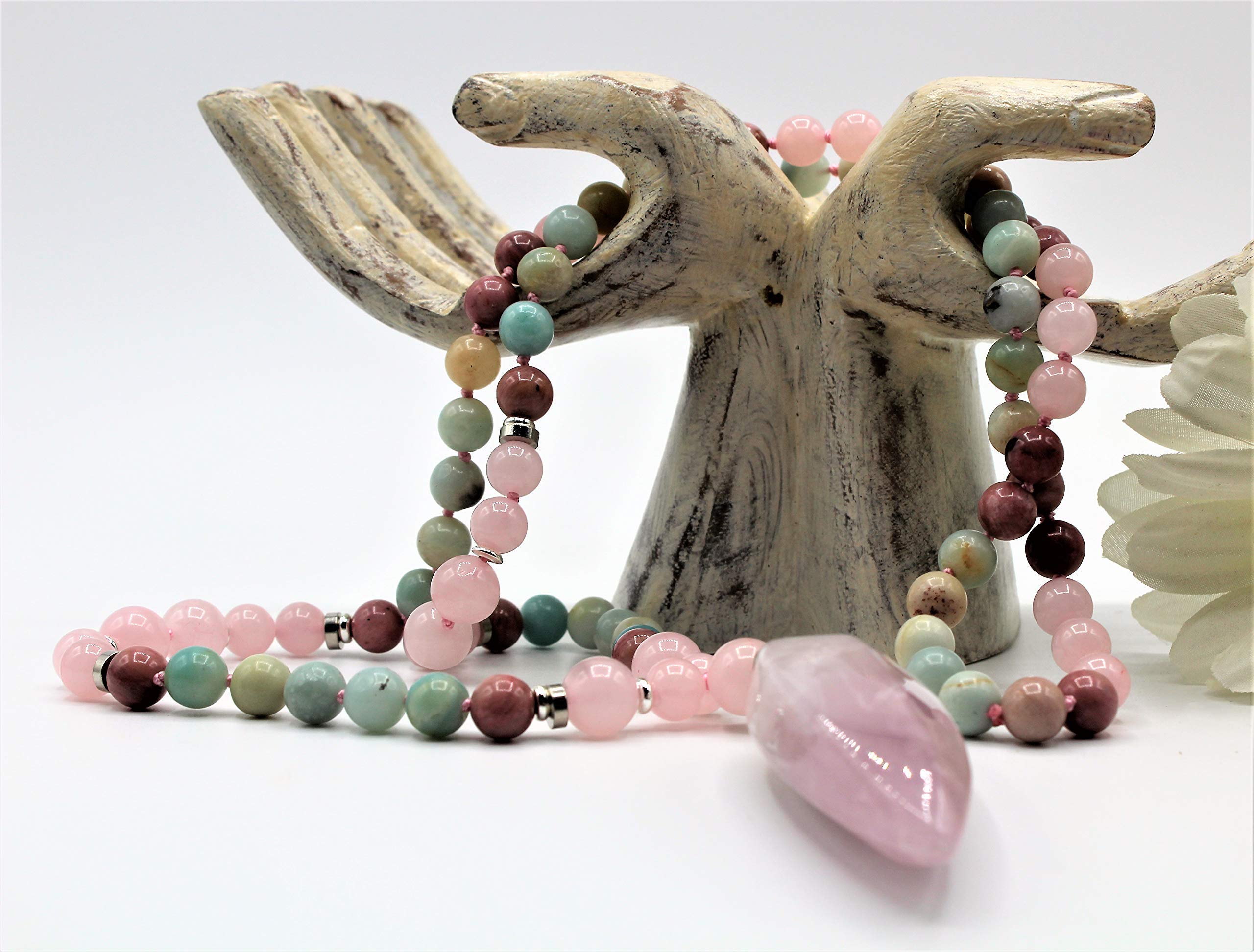 Pastel Multi-Gemstone Beaded Necklace with Hand-Knotted Pendant - Elegant Boho Jewelry for Women, Perfect for Weddings, Parties & Everyday Wear