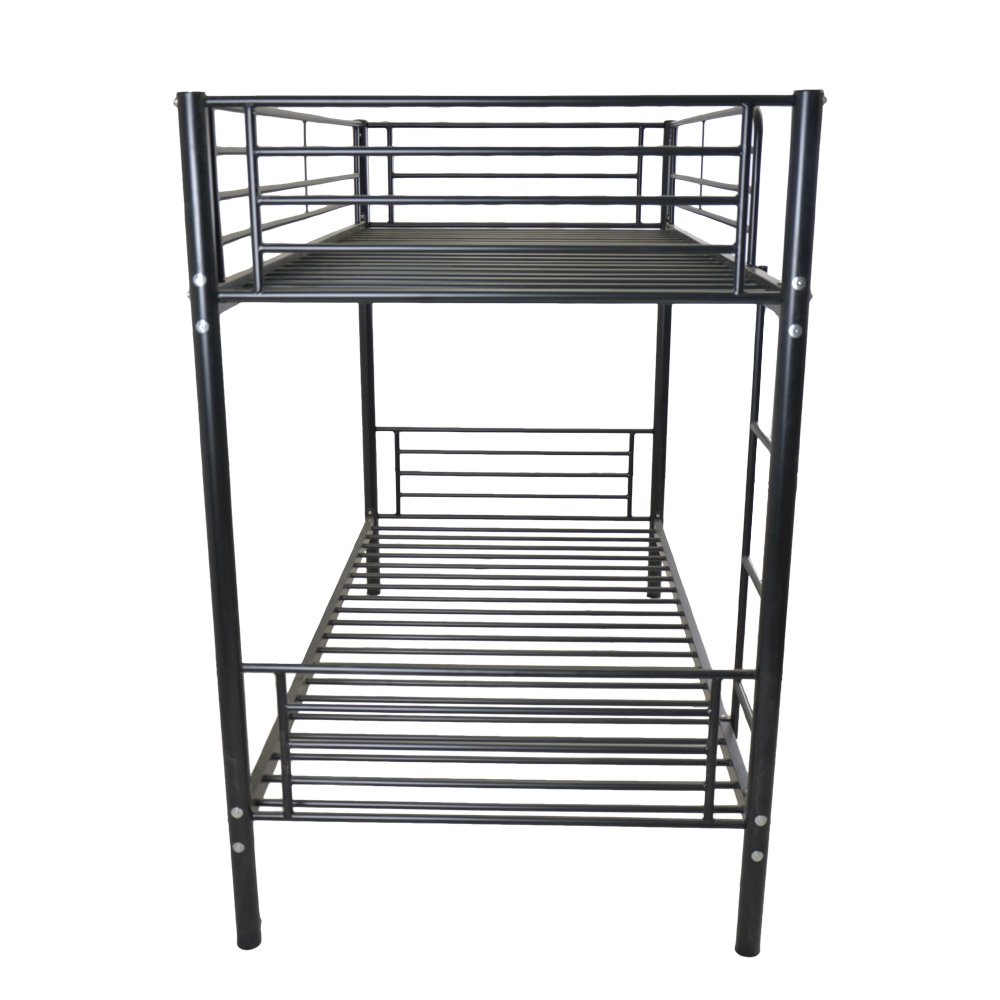 Sturdy Metal Bunk Bed with Ladder - Twin Size Kids Bunk Bed in Black | Space-Saving Iron Bed Frame for Children's Bedroom, Dorm Room or Guest Room