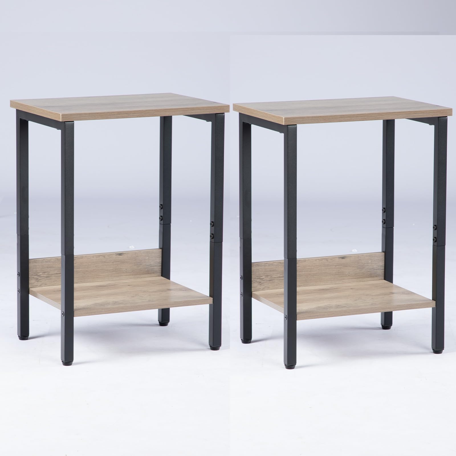 ALLOSWELL 2-Piece End Tables Set with Storage Shelf - Slim Industrial Nightstands, Steel Frame Side Tables for Living Room, Bedroom & Study - Greige Finish (ETHG5001S2) - Perfect for Small Spaces & Modern Home Decor