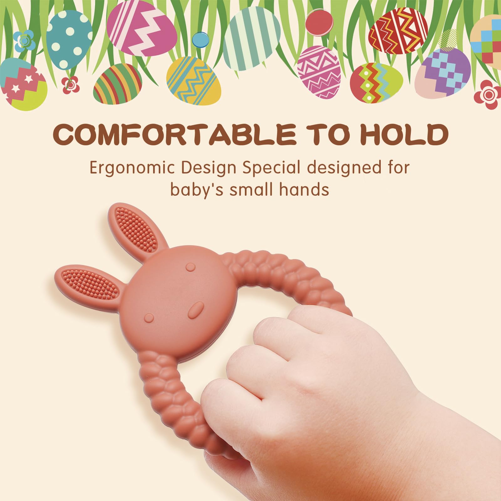 Easter Bunny Baby Teething Toys - Soft Silicone Teether Ring for Infants & Toddlers - Safe & Easy to Clean - Perfect Easter Basket Stuffer & Gift (Baby Pink) | Great for Soothing Sore Gums at Home or On-the-Go