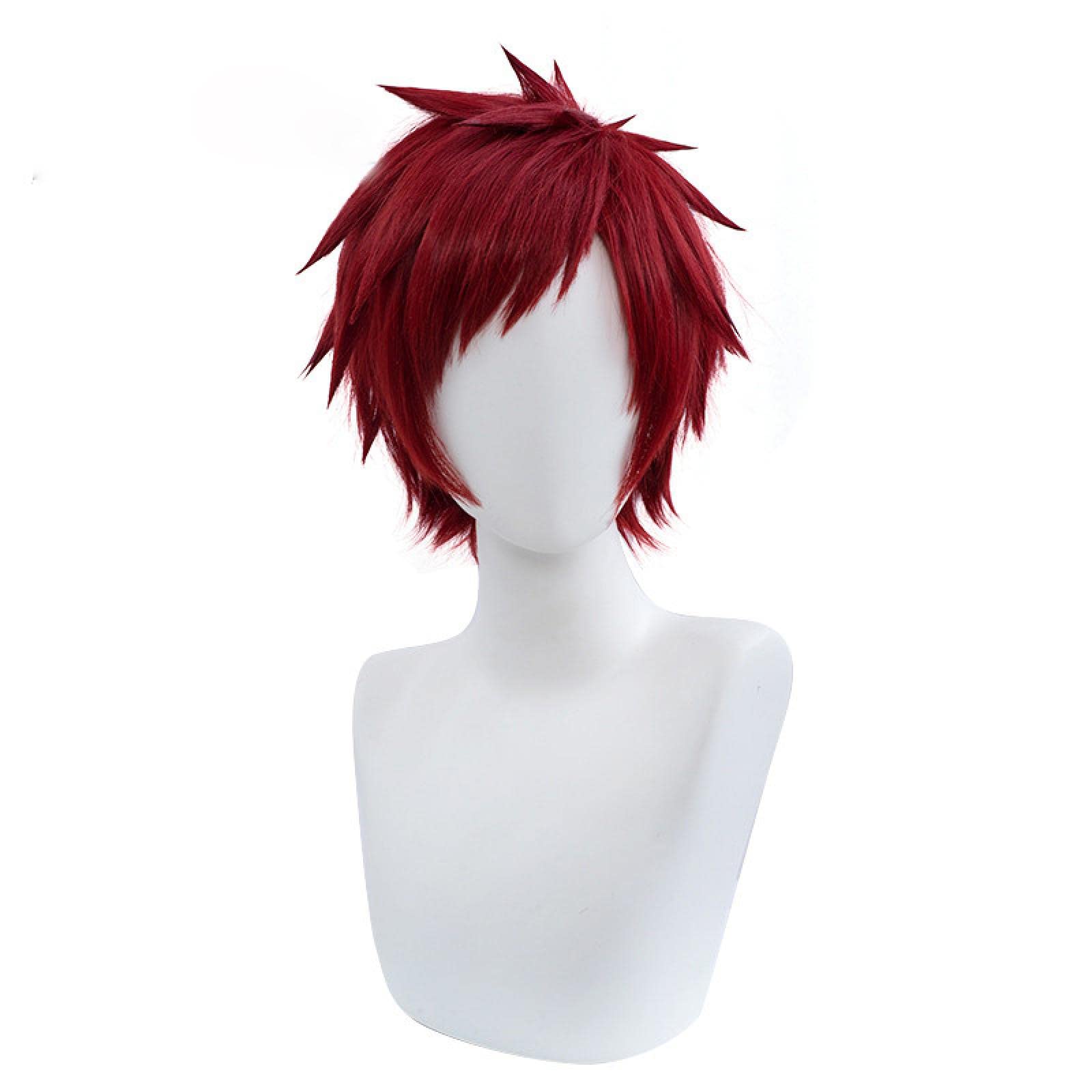 Men's Short Dark Red Synthetic Wig - Heat Resistant Anime Gaara Cosplay Wig with Free Wig Cap | Perfect for Halloween, Cosplay Events & Costume Parties