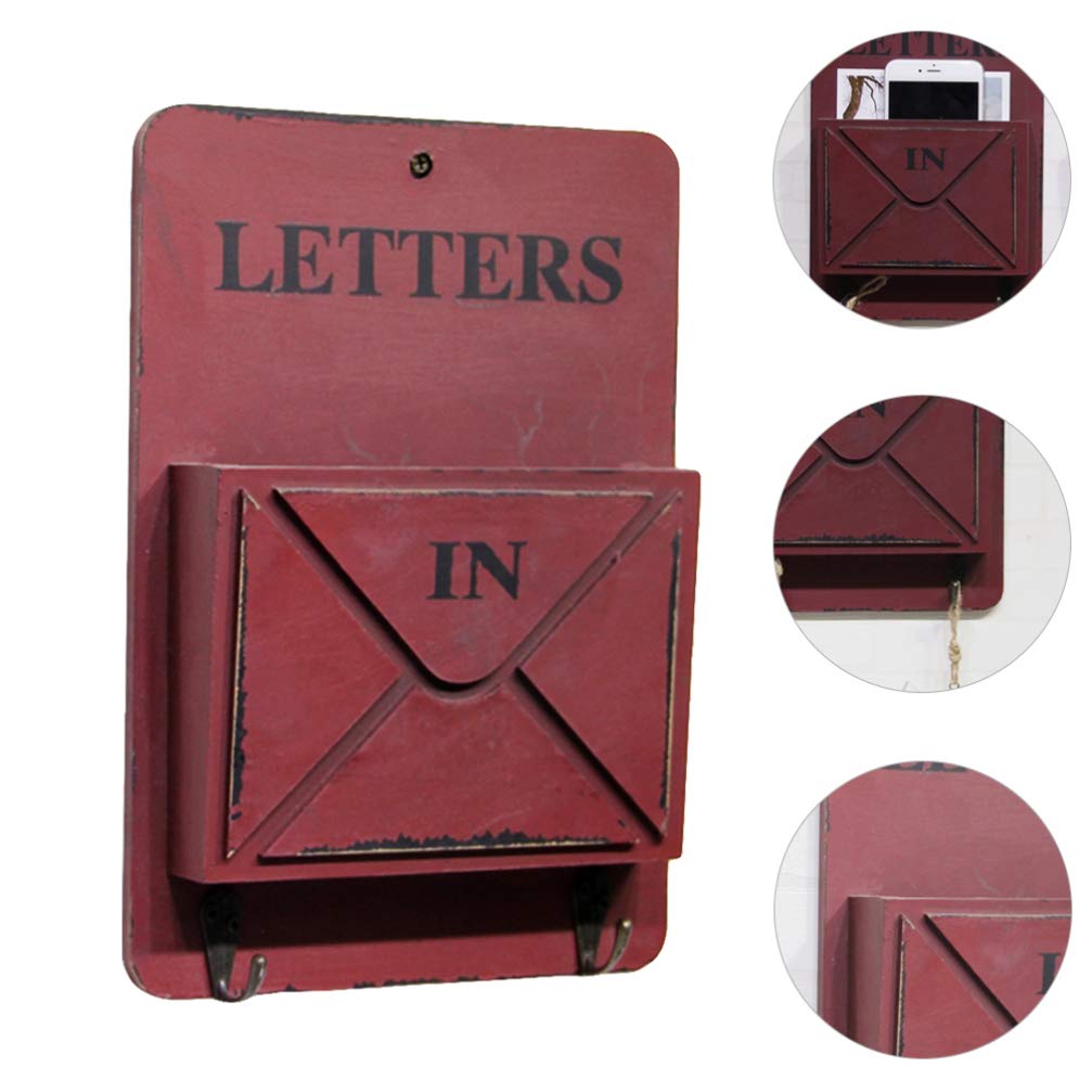 Vintage Metal Mail Rack with Key Hooks - Wall Hanging Shelf for Entryway & Makeup Storage