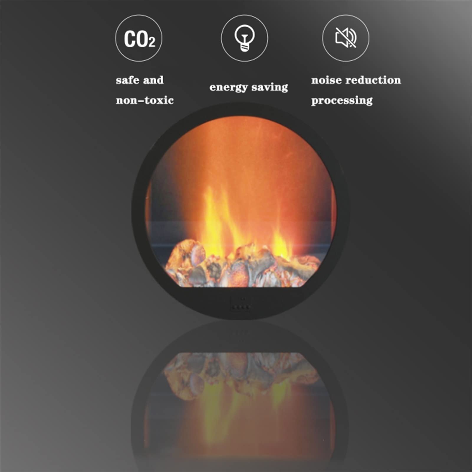 Realistic LED Flame Electric Fireplace - Round Steel Noiseless Decorative Fireplace with 3D Steam Effect (No Heat Function) - Perfect for Living Room, Bedroom & Office Ambiance