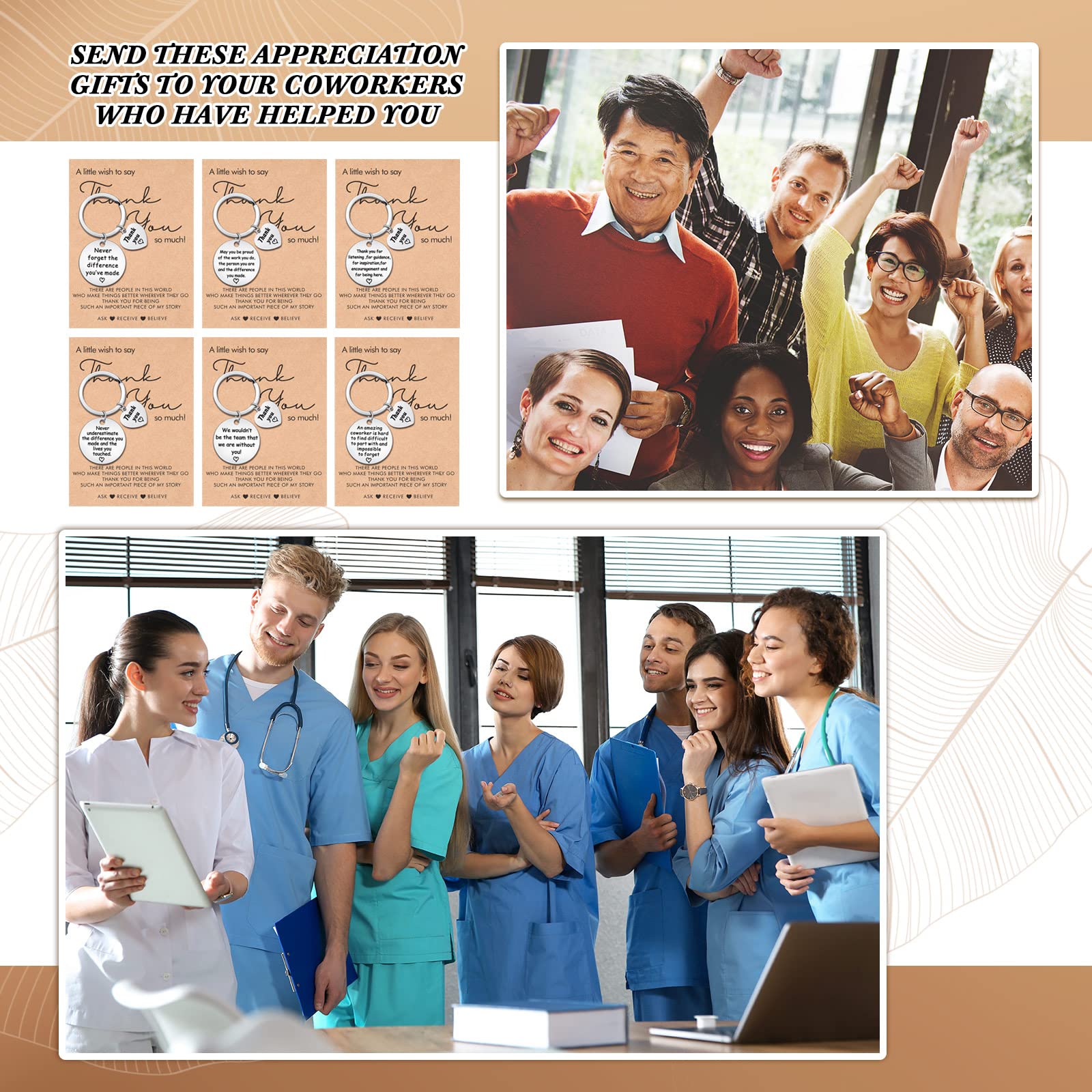 Sureio 6-Pack Thank You Keychain Set - Appreciation Gifts for Nurses, Teachers, Graduation with Inspirational Cards - Perfect for Nurse Week, Teacher Appreciation Day & Graduation Ceremonies