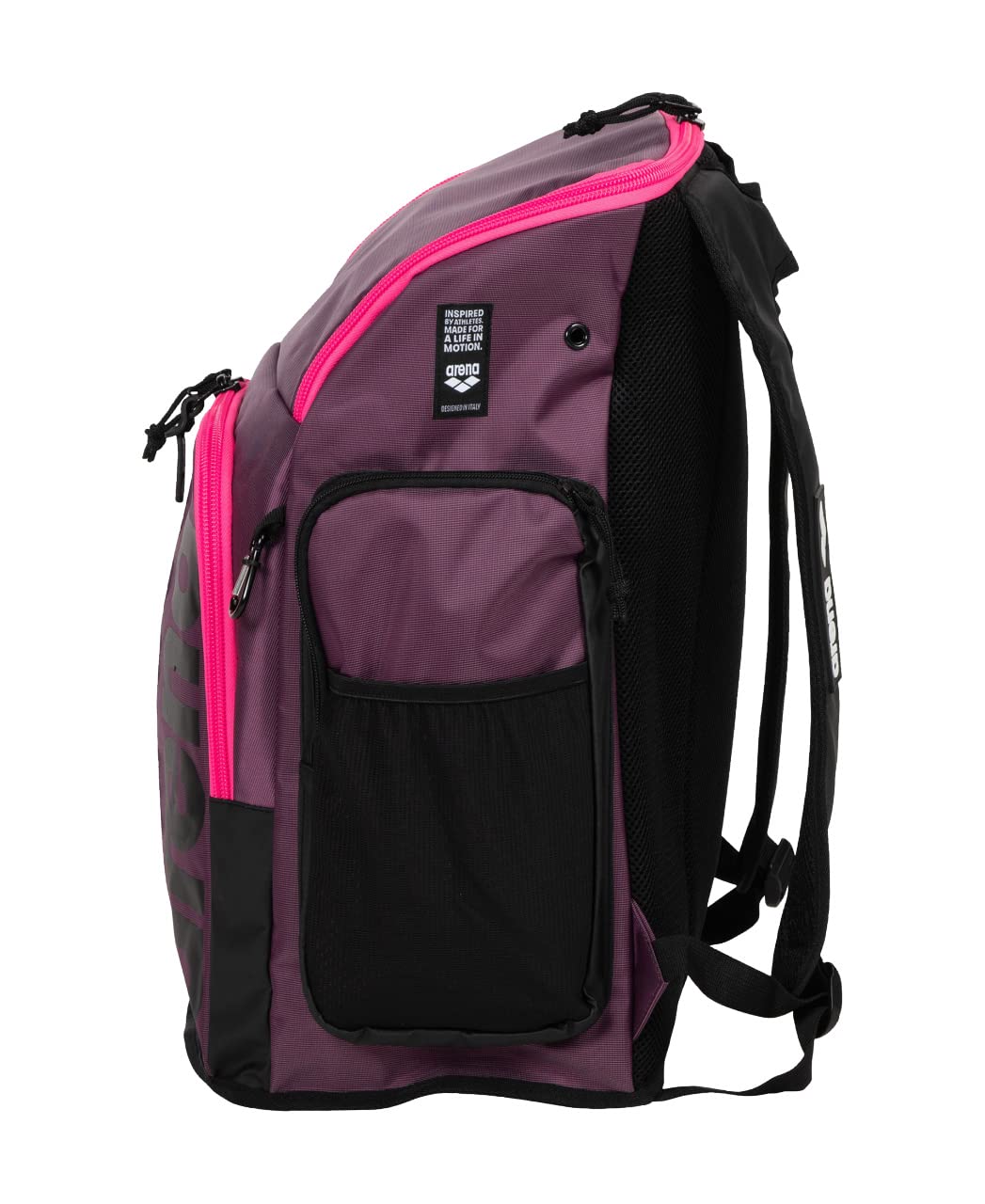 Arena Spiky III Backpack 45L - Large Waterproof Swim Bag for Men & Women - Gym & Sports Training Equipment - Durable Rucksack for Swimming Athletes - Plum/Neon Pink - Perfect for Pool, Beach & Travel