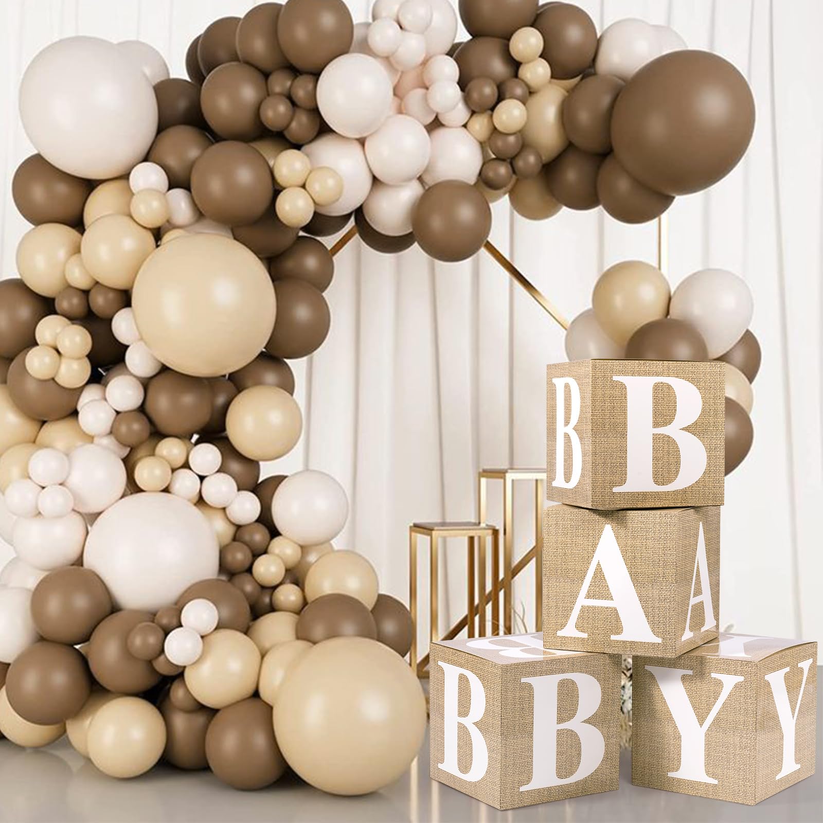 4pcs Baby Shower Balloon Boxes with Printed Letters - Gender Reveal, Birthday & Wedding Decorations (Burlap) | Perfect for Baby Showers, Gender Reveal Parties & Nursery Decor