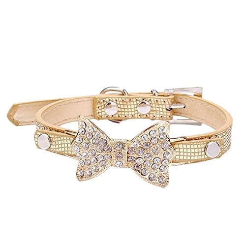 Sparkling Rhinestone Pet Bow Tie Collar - Adjustable Golden Necklace for Small & Medium Dogs & Cats | Perfect for Chihuahua, Yorkie & Puppy Costumes, Parties & Special Occasions