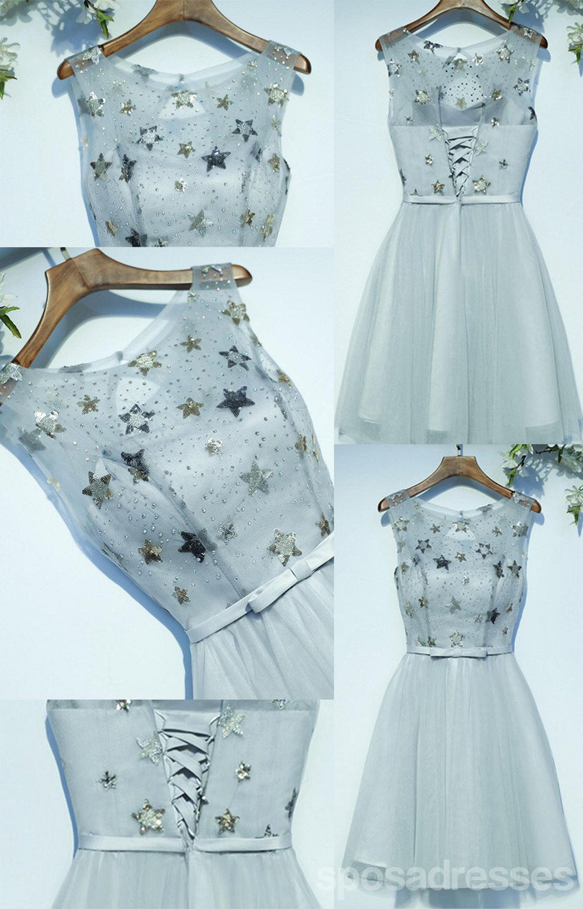 Sparkly Gray Sequin Open Back Prom Dress with Corset Detail - Affordable Short Homecoming Party Dress for Teens - Perfect for Prom, Homecoming, Dances & Special Occasions