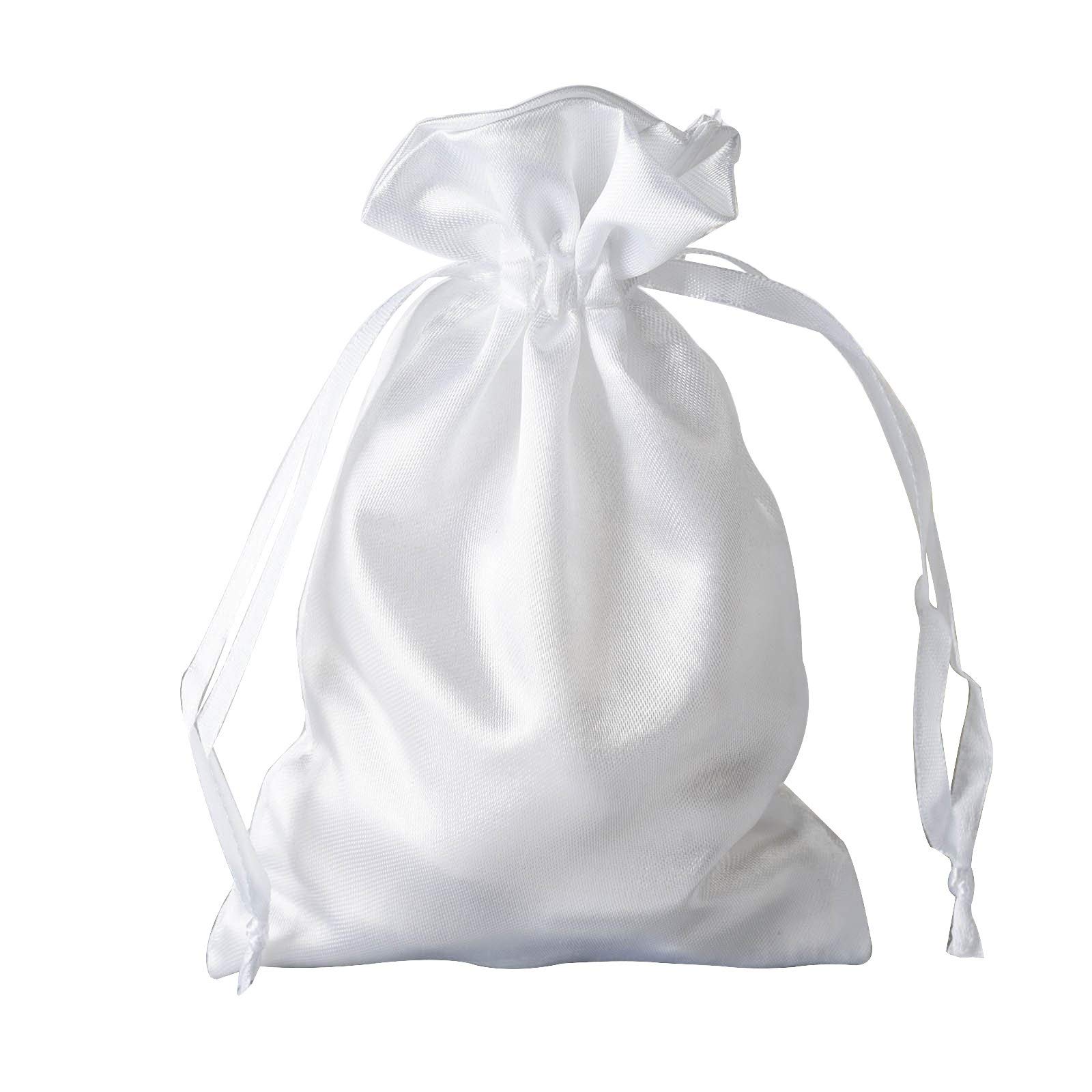 60 Pcs 4x6 Inch White Satin Drawstring Bags - Wedding Favors, Party Gift Bags, Jewelry Pouch, Candy Packaging - Perfect for Bridal Showers, Baby Showers & Birthday Party Decorations