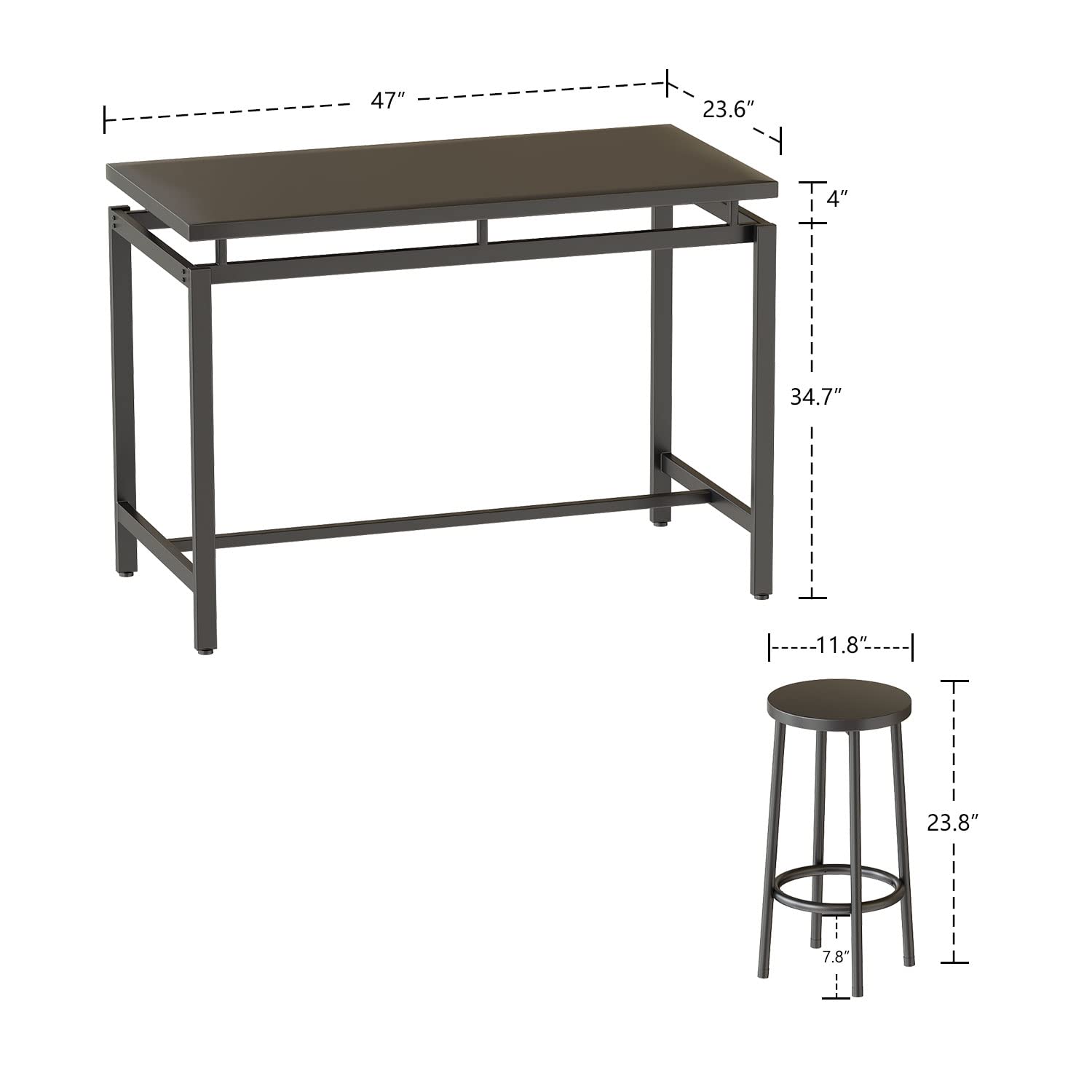 AWQM 4-Piece Counter Height Dining Table Set with 4 Chairs - Modern Kitchen & Bar Table for Small Spaces - Black - Perfect for Breakfast Nook, Living Room, Pub & Compact Homes - Easy Assembly