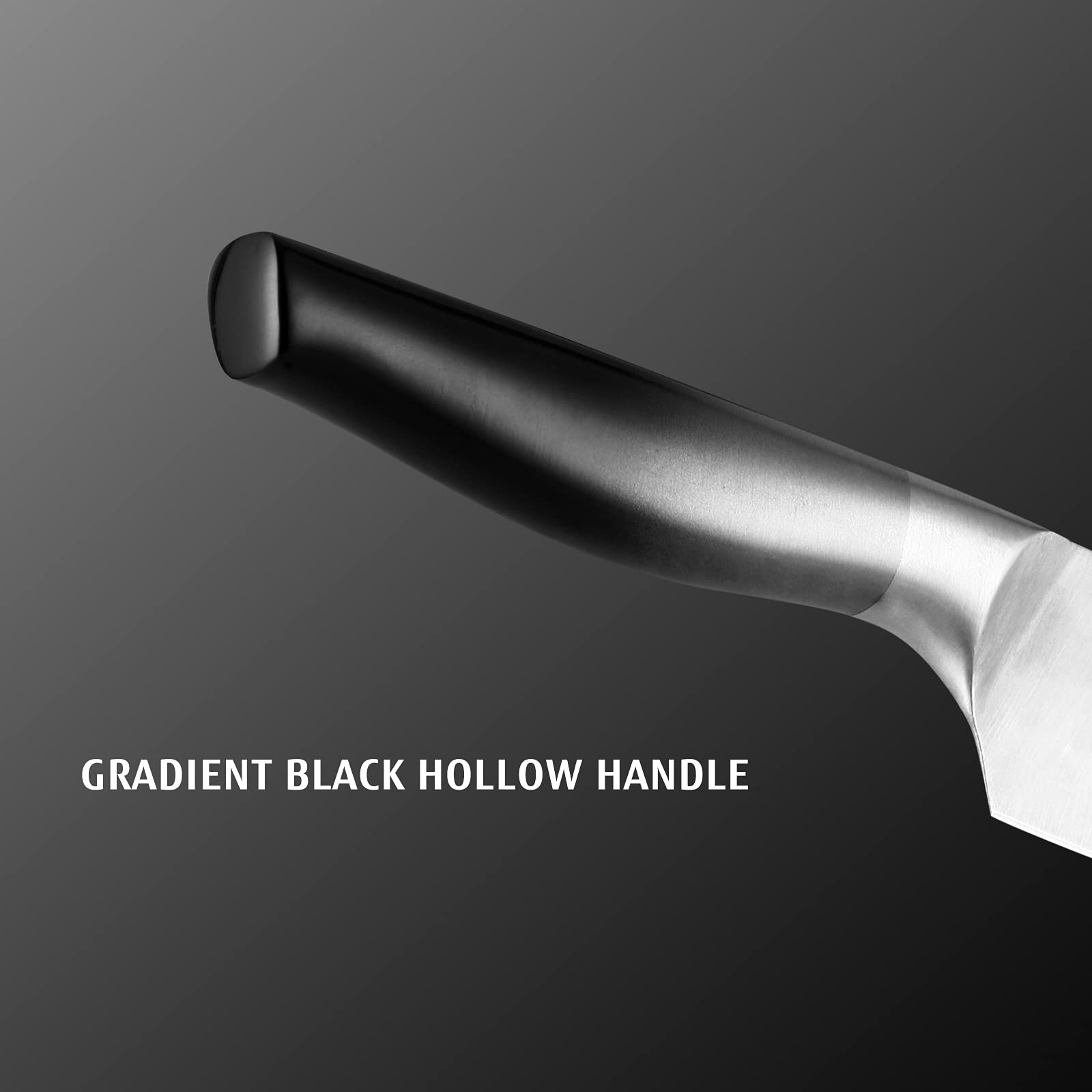 Premium 5-Piece Gradient Black Kitchen Knife Set - Satin Finish Blades, Hollow Handle, Protective Sheaths - Chef, Santoku, Bread, Utility & Paring Knives - Perfect for Home Cooking, Professional Chefs & Gift Giving