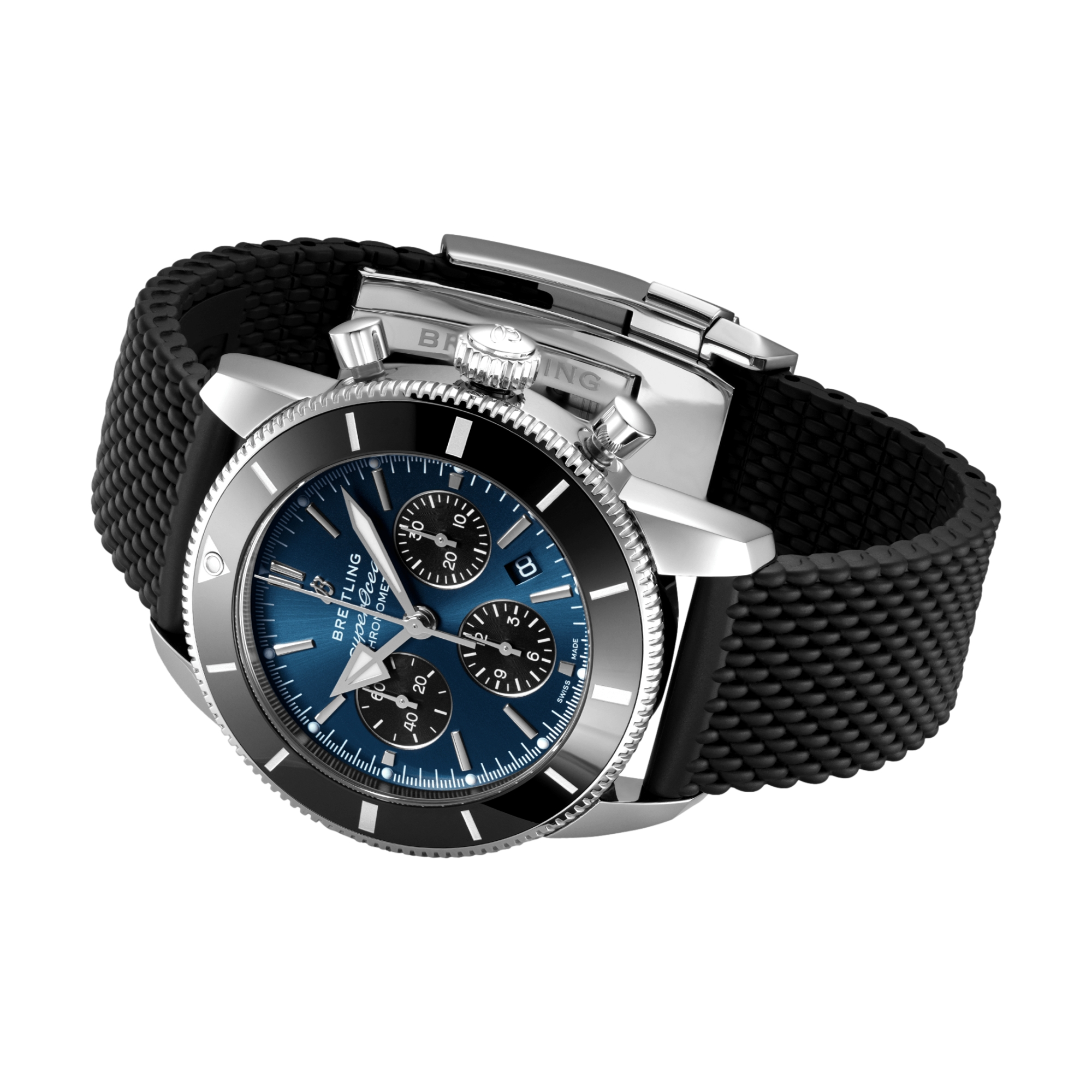 Superocean Heritage B01 Chronograph 44mm Blue Dial Men's Watch with Rubber Strap - Luxury Dive Watch for Water Sports & Everyday Wear