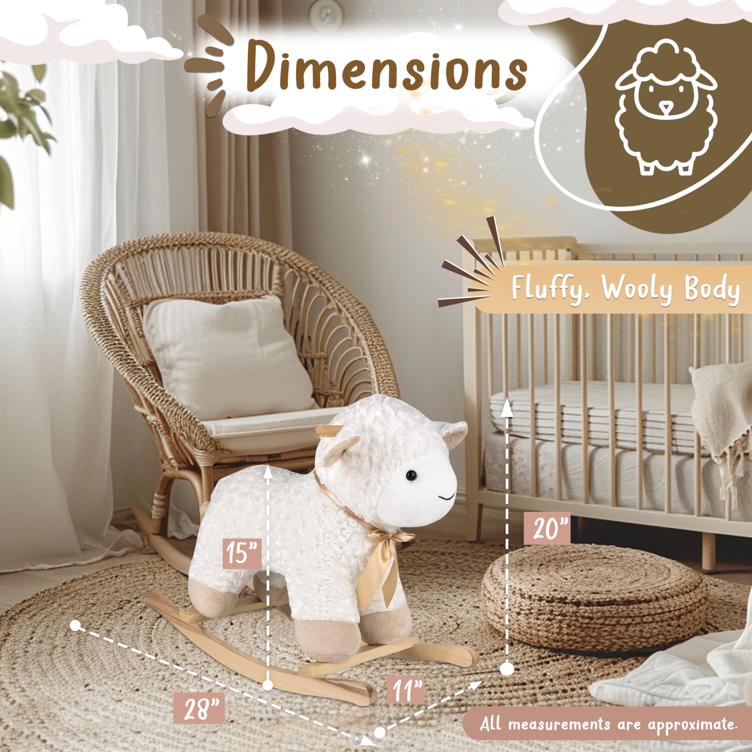 Forest & Twelfth Rocking Shiloh Sheep Ride-On Toy - Soft Stuffed Animal Rocker for Toddlers 18+ Months | Safe & Fun Nursery Decor, First Birthday Gift, Interactive Playtime Companion for Boys & Girls