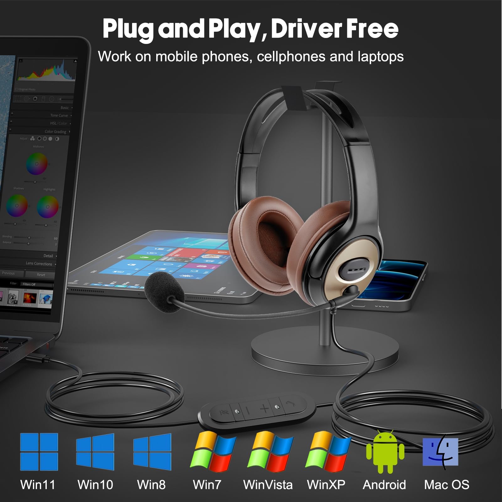 USB-C Over-Ear Headphones with Noise Cancelling Mic for Laptop - Compatible with Teams, Zoom, Google Meet, Webinars | Perfect for Remote Work, Online Classes & Conference Calls