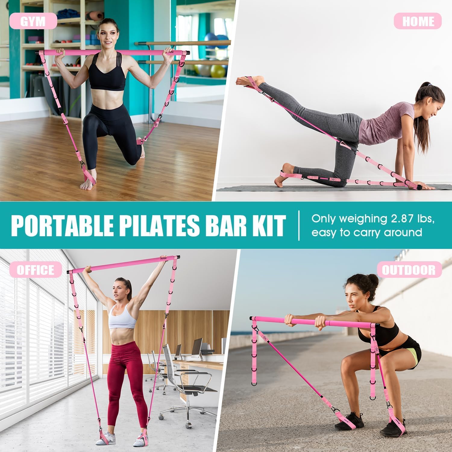 Adjustable 3-Section Pilates Bar Kit with Resistance Bands - Full Body Workout Equipment for Legs, Hips, Waist & Arms - Home Exercise Equipment for Squats & Pilates - Perfect for Women & Men | Ideal for Home Gym, Yoga Studio & Fitness Training