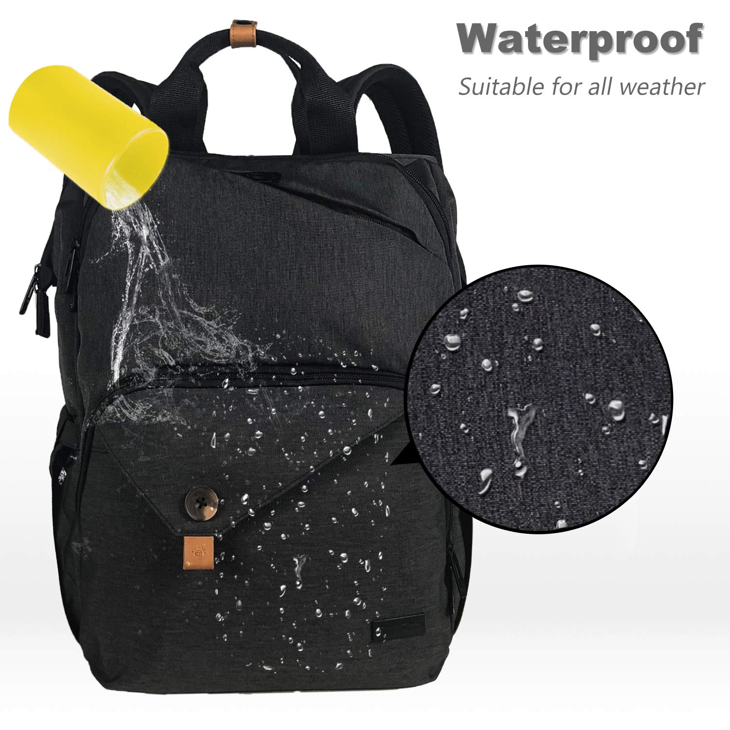Hap Tim Large Waterproof Diaper Backpack for Travel & Maternity - Spacious Baby Nappy Bag with Stroller Straps & Double Compartments, Black (US7340-DG) | Perfect for Daycare, Family Outings & Airplane Travel with Baby Essentials
