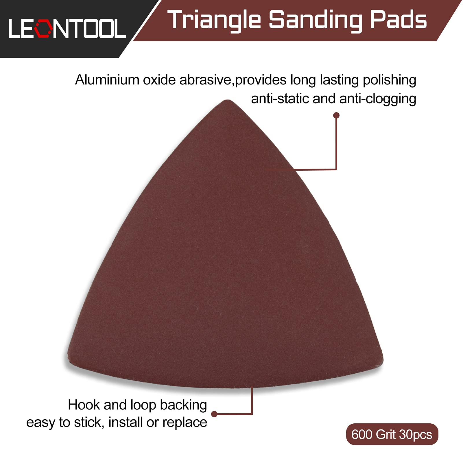30 Pcs 3-1/8 Inch (80mm) 600 Grit Triangle Sanding Pads for Oscillating Multi-Tool - No Hole Hook & Loop Sandpaper for Wood, Metal Polishing & DIY Projects - Perfect for Detail Sanding, Furniture Refinishing & Crafting