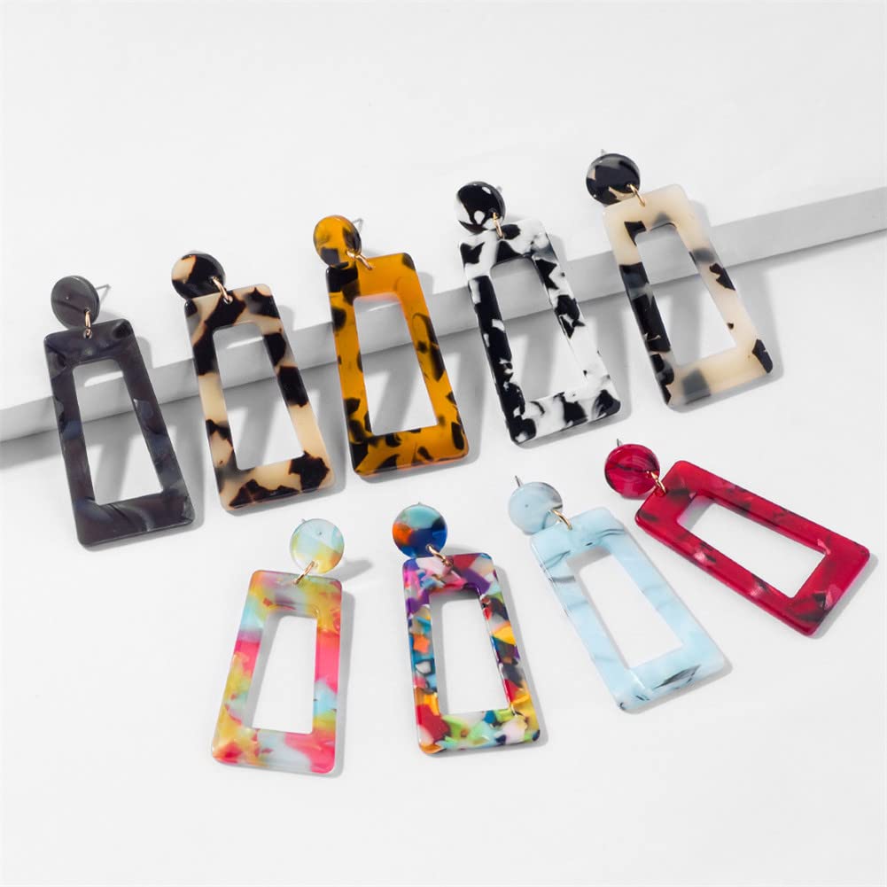 Geometric Acrylic Square Dangle Drop Earrings for Women - Colorful Resin Rectangle & Circle Statement Jewelry - Perfect for Parties, Weddings & Everyday Wear