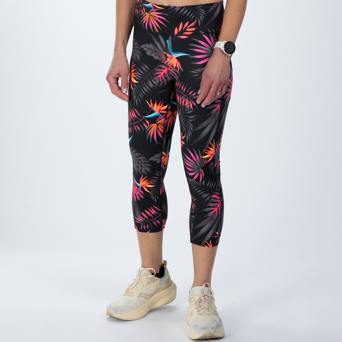 Women's High Rise Capri Leggings - Limited Edition Tropical Print for Yoga, Running & Workouts - Comfortable & Stylish Activewear