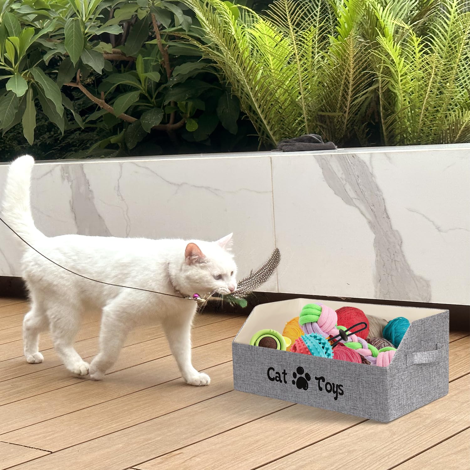 19.7 Inch Collapsible Cat Toy Storage Box with Handles - Pet Supplies Organizer for Toys, Clothes & Accessories - Perfect for Dogs & Cats - Gray | Ideal for Home, Living Room & Pet Play Areas