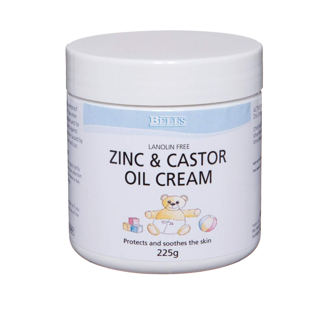 Bells Zinc & Castor Oil Cream 225G - Moisturizing Skin Protection for Dryness, Rashes & Irritations - Ideal for Daily Skincare, Baby Care & First Aid