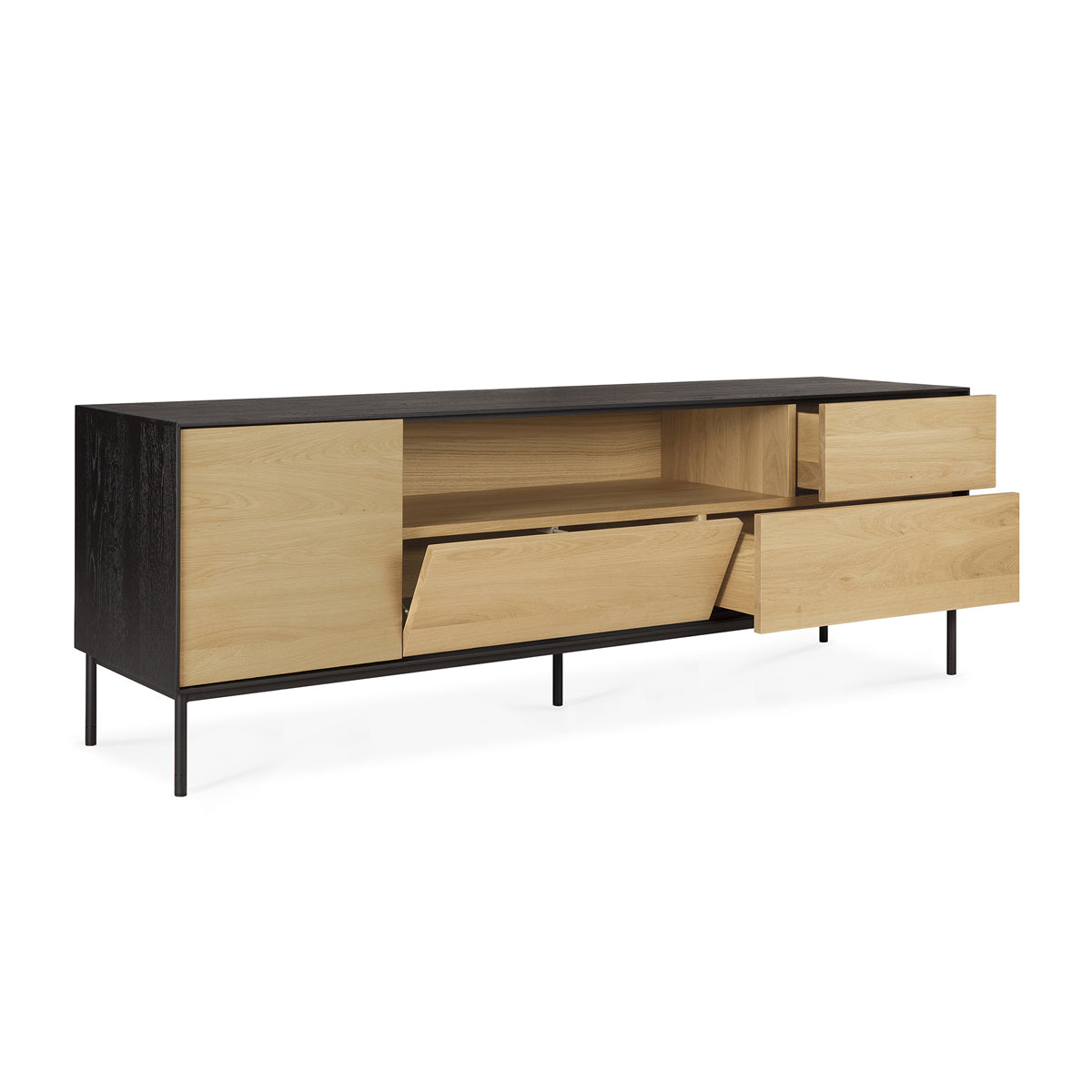 Modern Blackbird TV Stand with Storage Shelves - Stylish Entertainment Center for Living Room, Bedroom, and Home Theater Setup