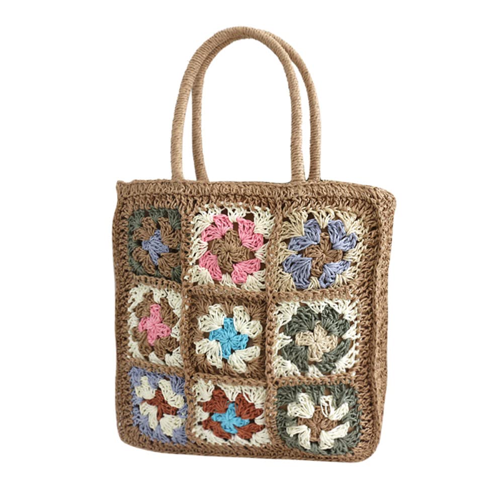 Women's Summer Beach Bag - Large Flower Stitched Straw Tote with Handwoven Design, Spacious Travel Shoulder Bag for Vacation, Pool, and Outdoor Activities