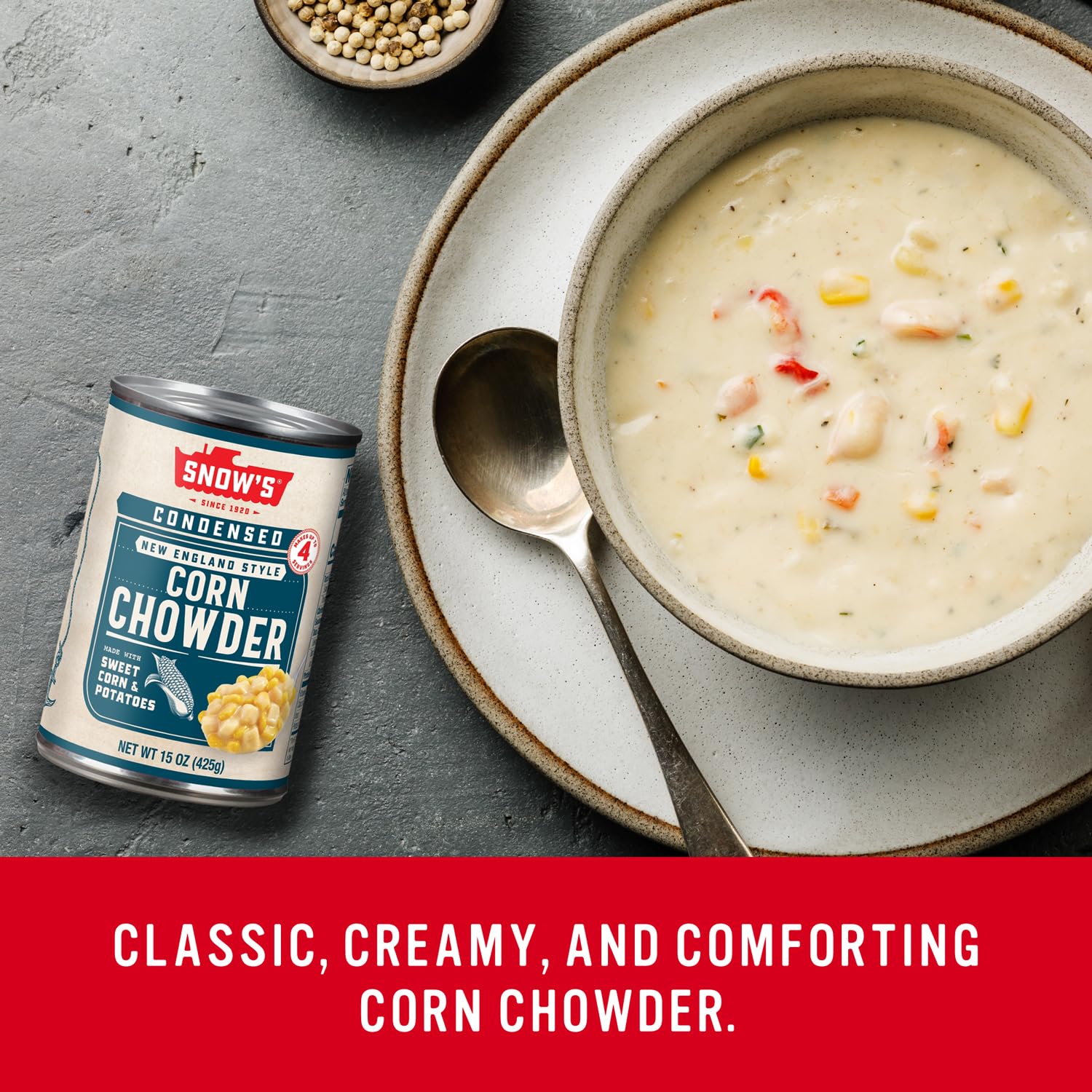 Snow's Condensed Corn Chowder, 15 oz Can - Creamy Comfort Food with Sweet Corn, Savory Spices & Hearty Potatoes | Perfect for Quick Lunches, Cozy Dinners & Camping Meals