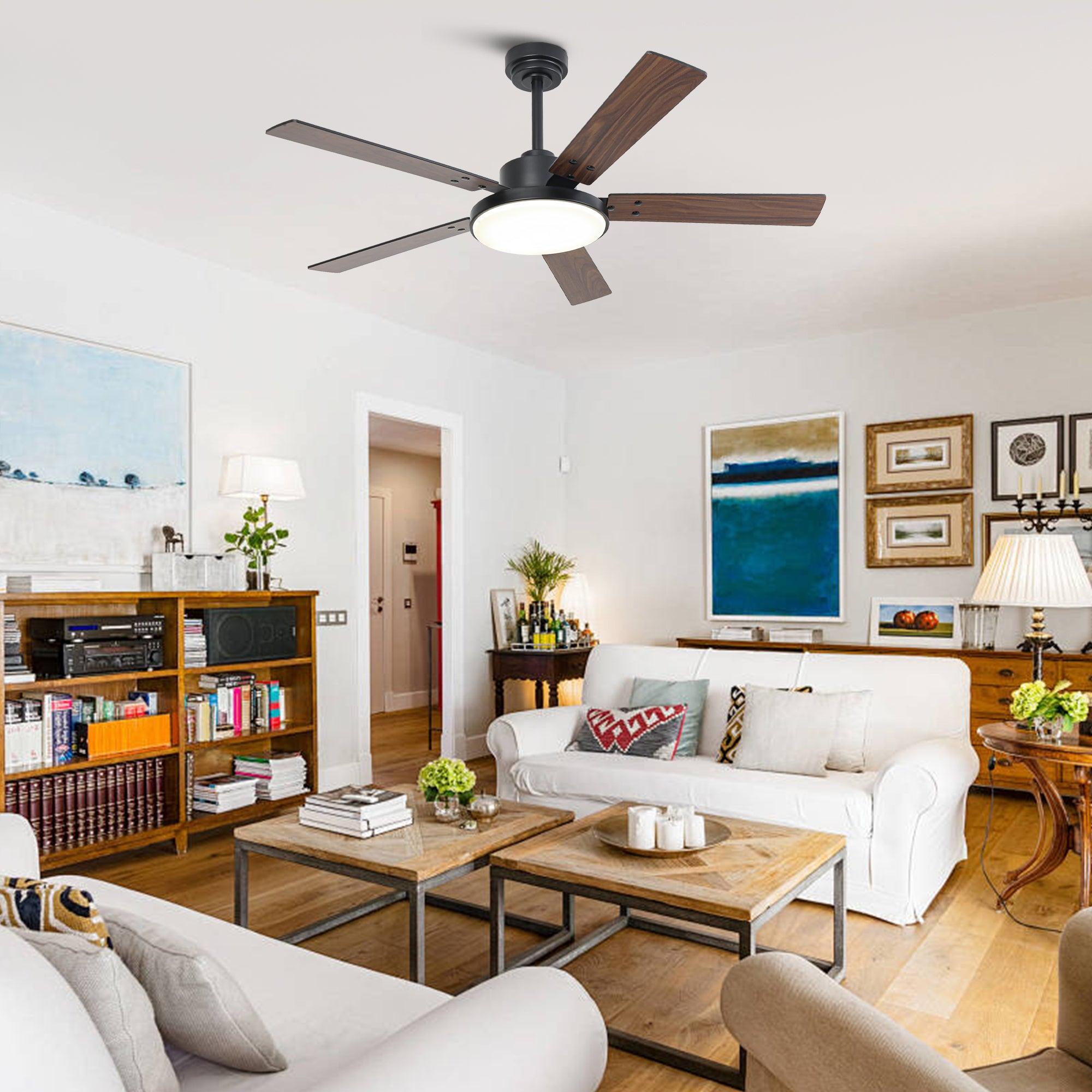 Vaczon 52 Inch 5-Blade Modern Ceiling Fan with LED Light, Remote Control & DC Motor - Energy Efficient Cooling for Living Room, Bedroom & Patio