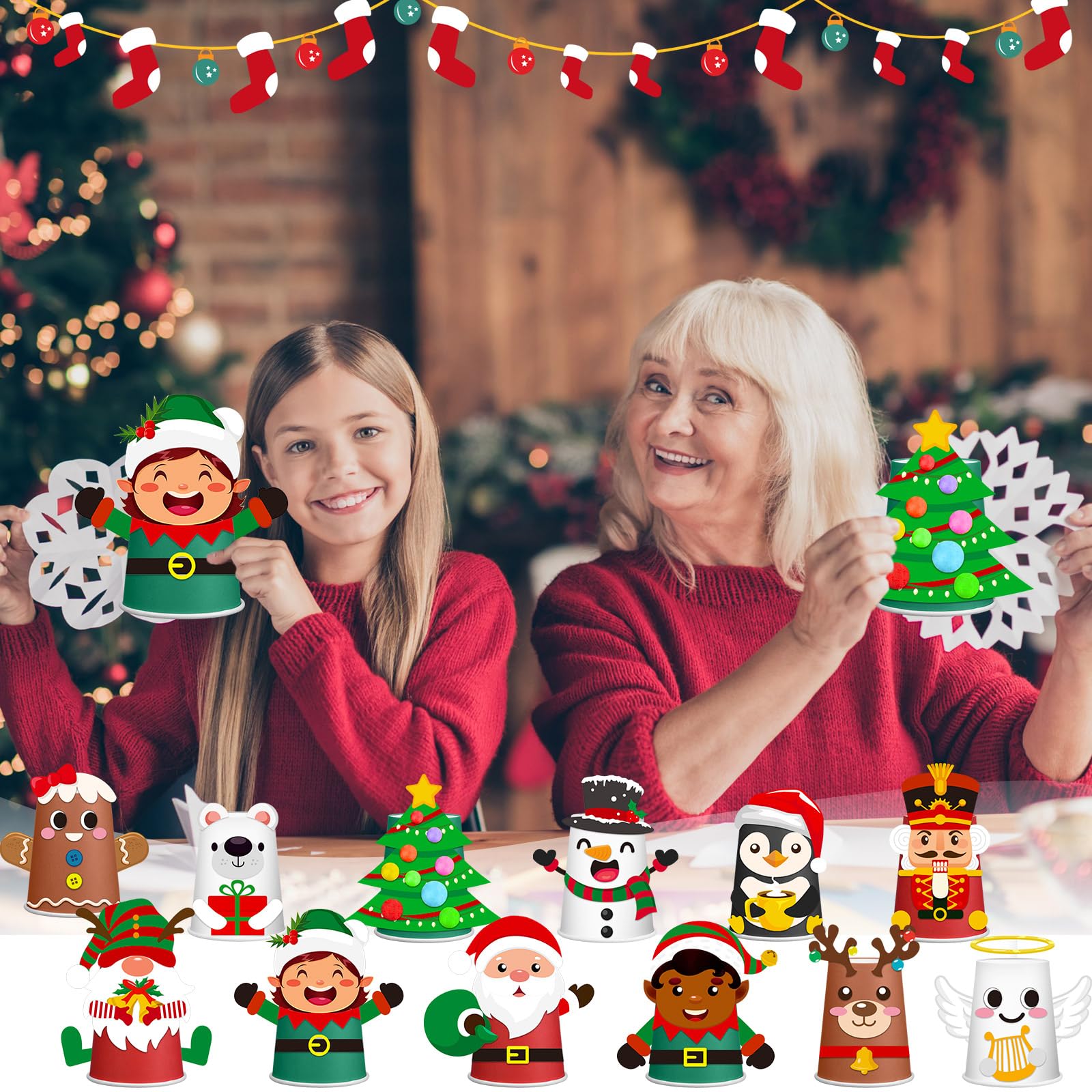 36-Piece Christmas DIY Craft Kit for Kids – Santa, Elf & Gingerbread Paper Cup Art Set – Creative Holiday Crafts for Children | Perfect for Classroom Activities, Holiday Parties & Family Bonding