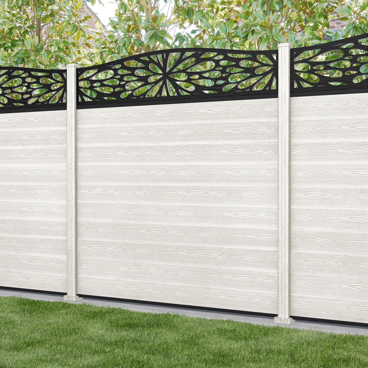 Classic Blossom Curved Top Fence Panel - Light Stone Composite Fence with Durable Posts | Perfect for Garden, Backyard, and Privacy Fencing